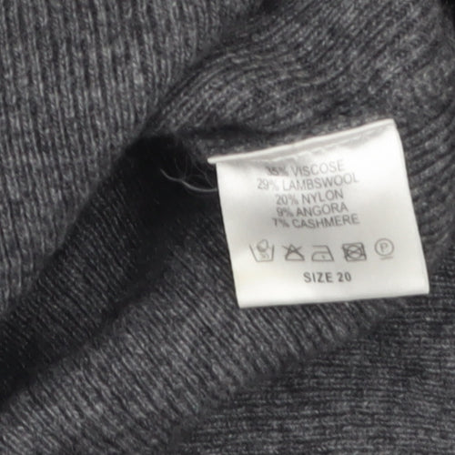 Artigiano Womens Grey Lambswool Blend Cardigan Size 20 V-Neck Knit Jumper