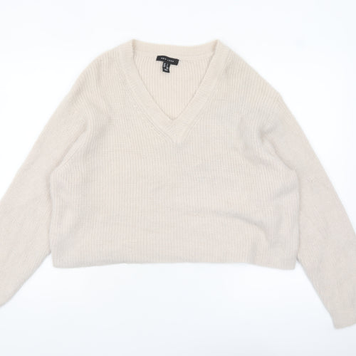 New Look Women Beige V-Neck Knit Pullover Jumper Size S