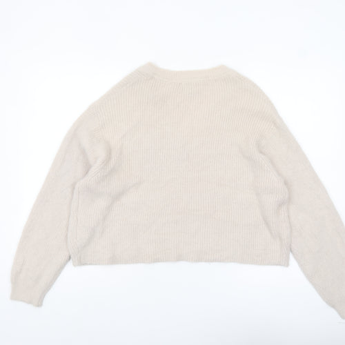 New Look Women Beige V-Neck Knit Pullover Jumper Size S