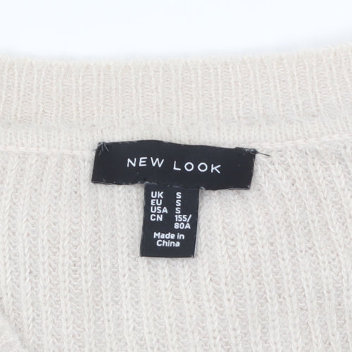 New Look Women Beige V-Neck Knit Pullover Jumper Size S