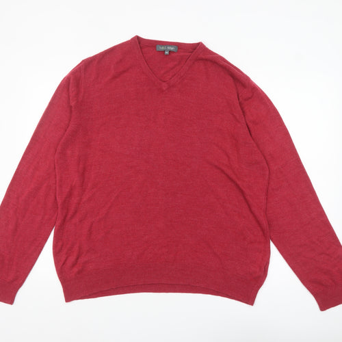 Marks and Spencer Mens Red XXL V-Neck Acrylic Jumper Classic Knitwear