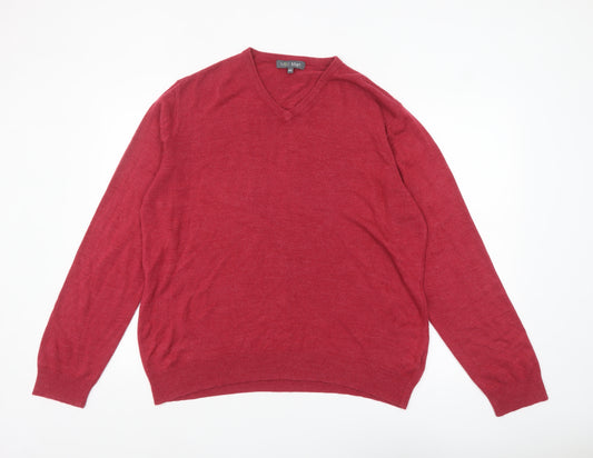 Marks and Spencer Mens Red XXL V-Neck Acrylic Jumper Classic Knitwear