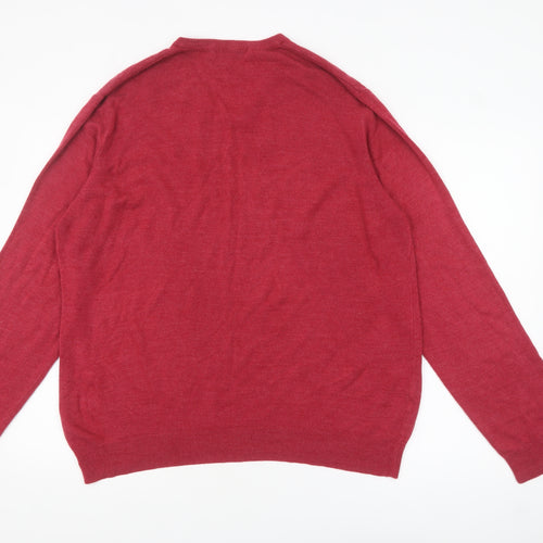 Marks and Spencer Mens Red XXL V-Neck Acrylic Jumper Classic Knitwear