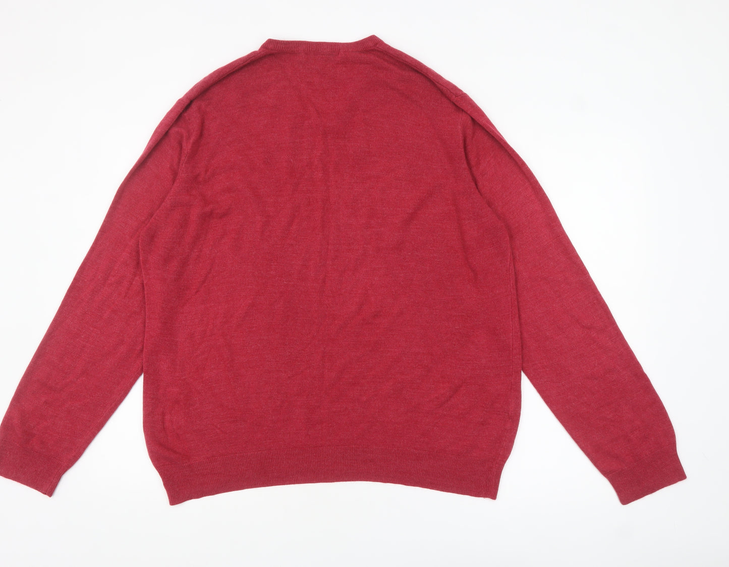 Marks and Spencer Mens Red XXL V-Neck Acrylic Jumper Classic Knitwear