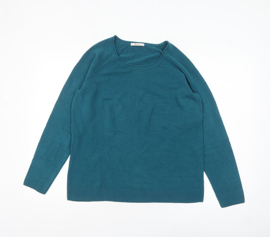 Tu Womens Blue Round Neck Knit Jumper Size 14 Acrylic Pullover