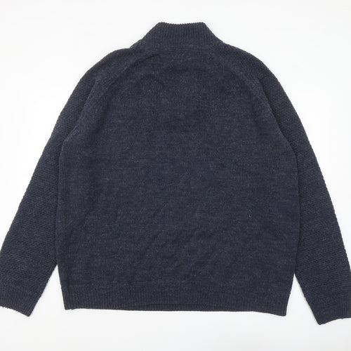 EASY Men’s Blue 2XL Henley Knit Jumper Wool Blend Warm Winter Pullover