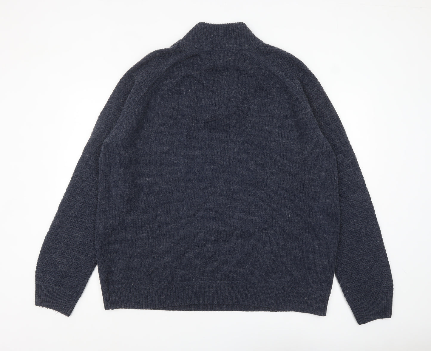 EASY Men’s Blue 2XL Henley Knit Jumper Wool Blend Warm Winter Pullover