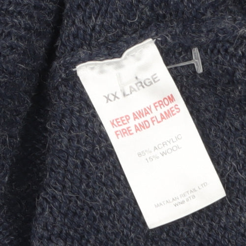 EASY Men’s Blue 2XL Henley Knit Jumper Wool Blend Warm Winter Pullover
