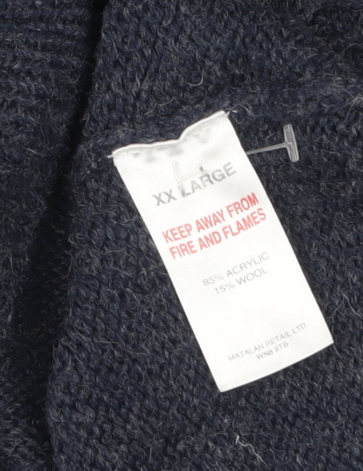 EASY Men’s Blue 2XL Henley Knit Jumper Wool Blend Warm Winter Pullover
