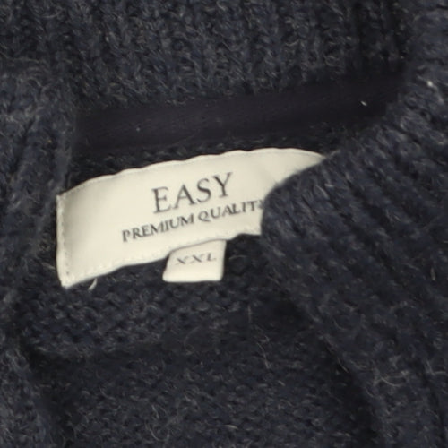 EASY Men’s Blue 2XL Henley Knit Jumper Wool Blend Warm Winter Pullover