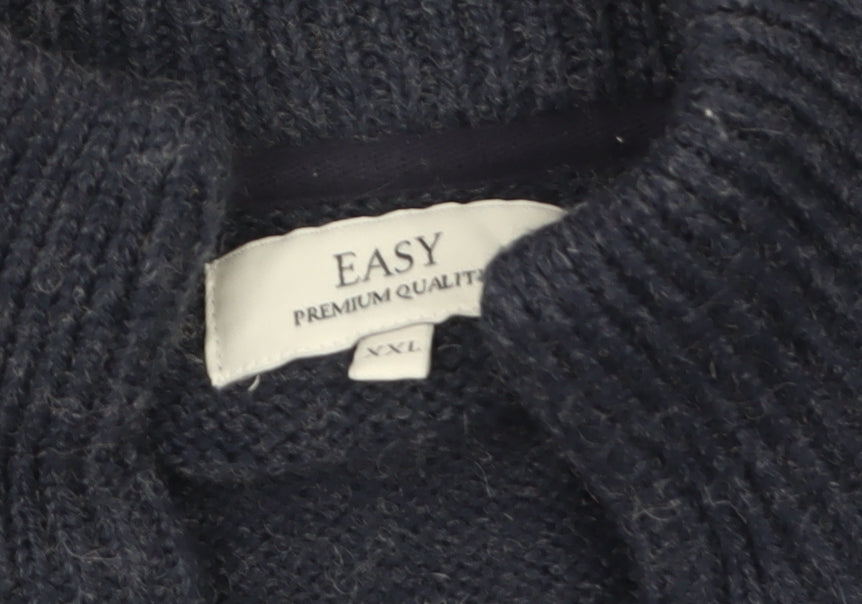 EASY Men’s Blue 2XL Henley Knit Jumper Wool Blend Warm Winter Pullover