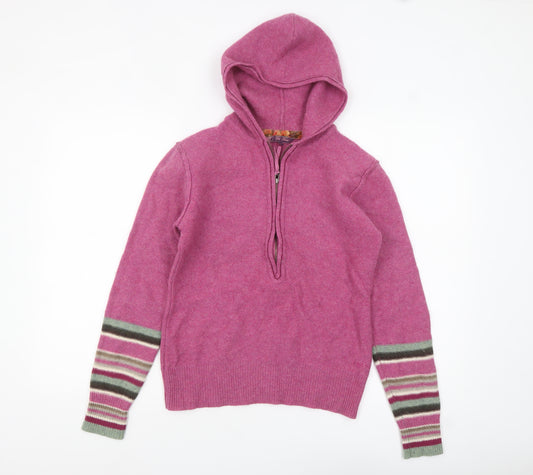 Fat Face Women’s Pink Lambswool Hooded 1/2 Zip Jumper Size 12
