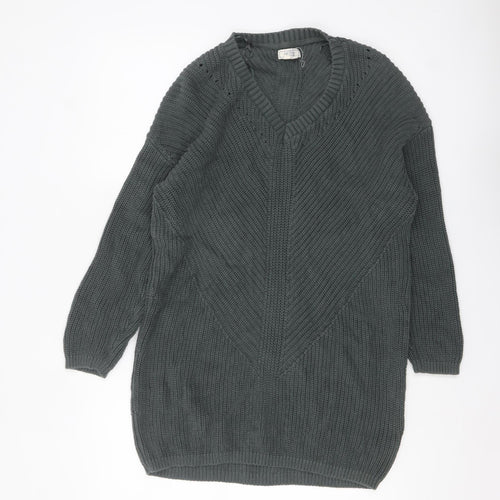 Fat Face Women’s Grey Cotton Knit Long Sleeve Tunic Jumper Size 14
