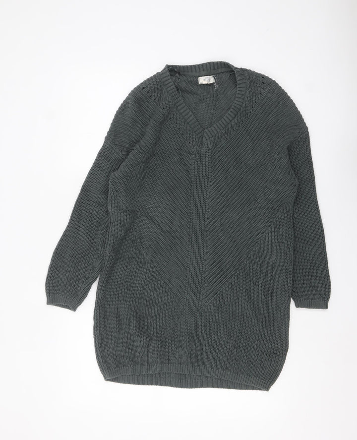 Fat Face Women’s Grey Cotton Knit Long Sleeve Tunic Jumper Size 14