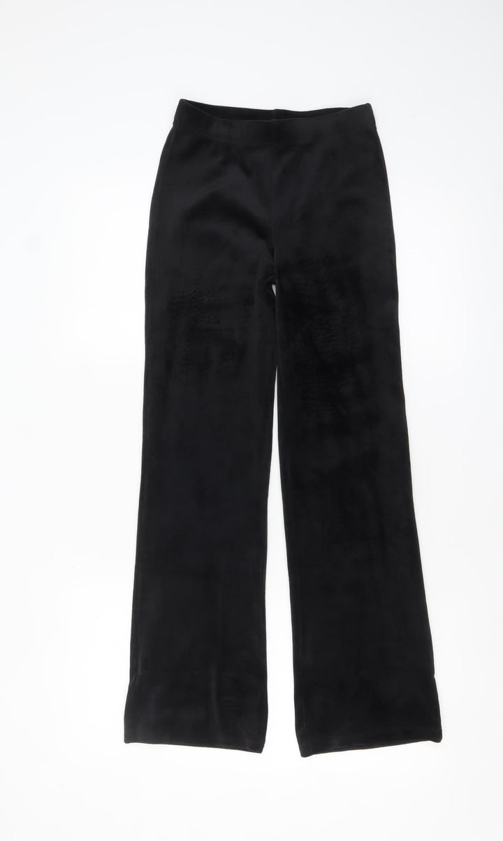 H&M Girls Black Velour Stretch Trousers Size 13 Years Regular Fit