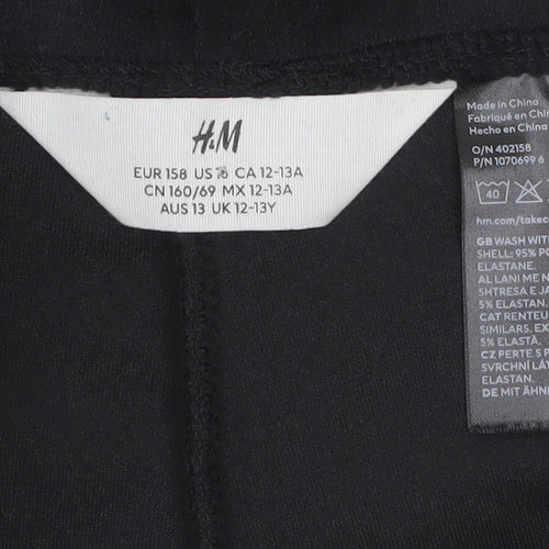 H&M Girls Black Velour Stretch Trousers Size 13 Years Regular Fit