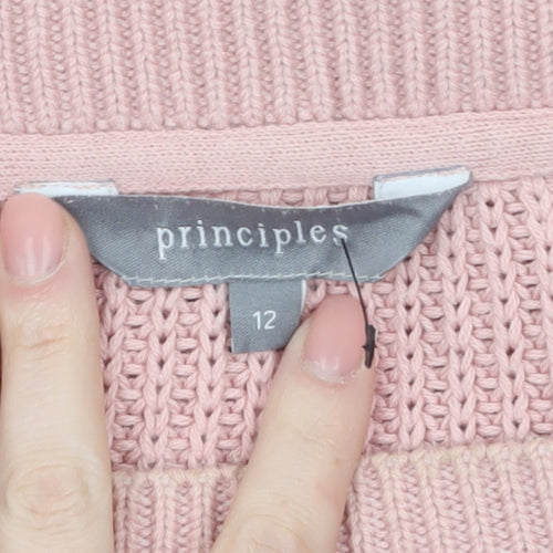 Principles Women Pink Cotton Acrylic Regular Fit Chunky Knit Jumper Size 12