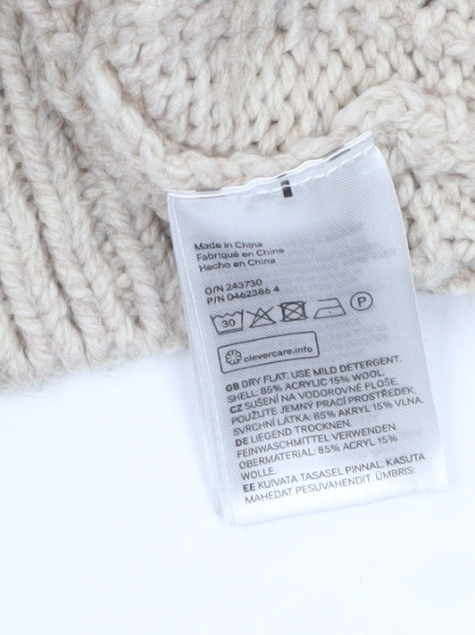 H&M Women Beige Cable-Knit Full Zip Wool Blend Cardigan Size L