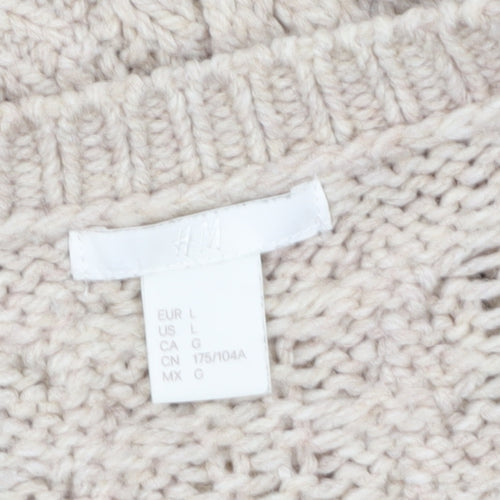 H&M Women Beige Cable-Knit Full Zip Wool Blend Cardigan Size L