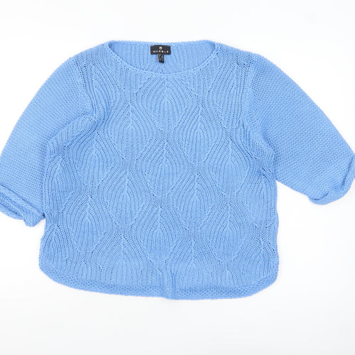 Marble Women’s Blue Knit Jumper Size 16 Crew Neck 3/4 Sleeve