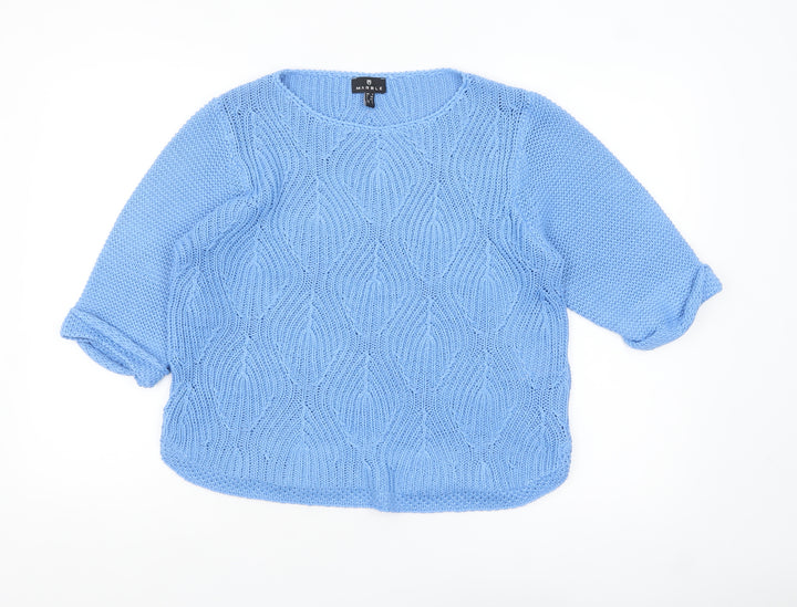 Marble Women’s Blue Knit Jumper Size 16 Crew Neck 3/4 Sleeve