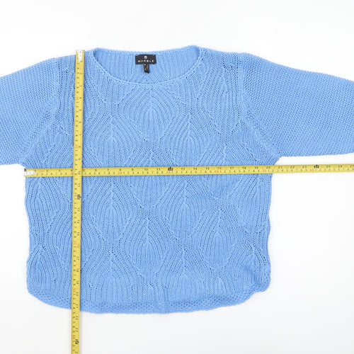 Marble Women’s Blue Knit Jumper Size 16 Crew Neck 3/4 Sleeve