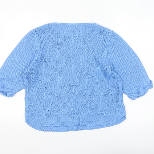 Marble Women’s Blue Knit Jumper Size 16 Crew Neck 3/4 Sleeve