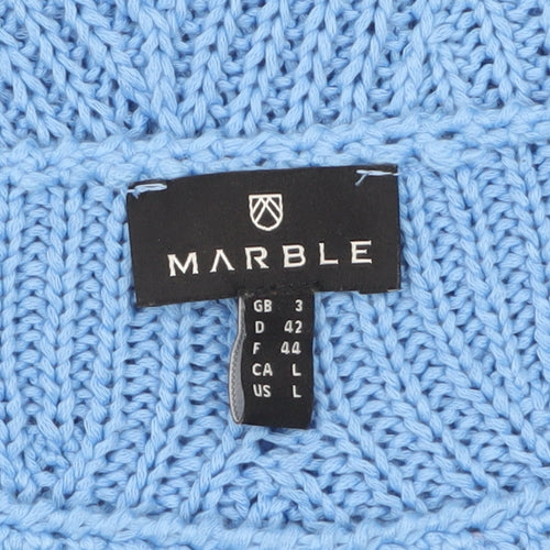 Marble Women’s Blue Knit Jumper Size 16 Crew Neck 3/4 Sleeve