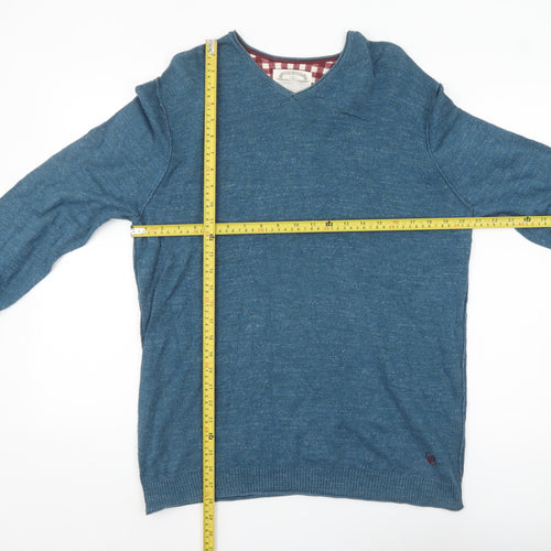 White Stuff Men's Blue V-Neck Cotton Pullover Jumper Size M