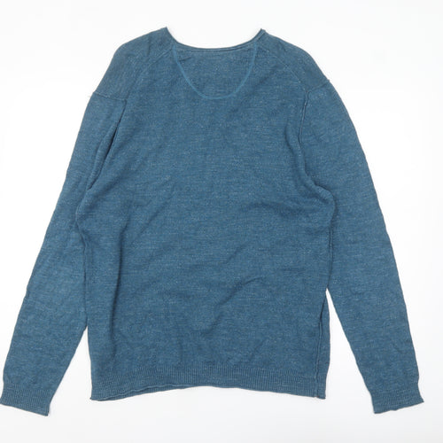 White Stuff Men's Blue V-Neck Cotton Pullover Jumper Size M