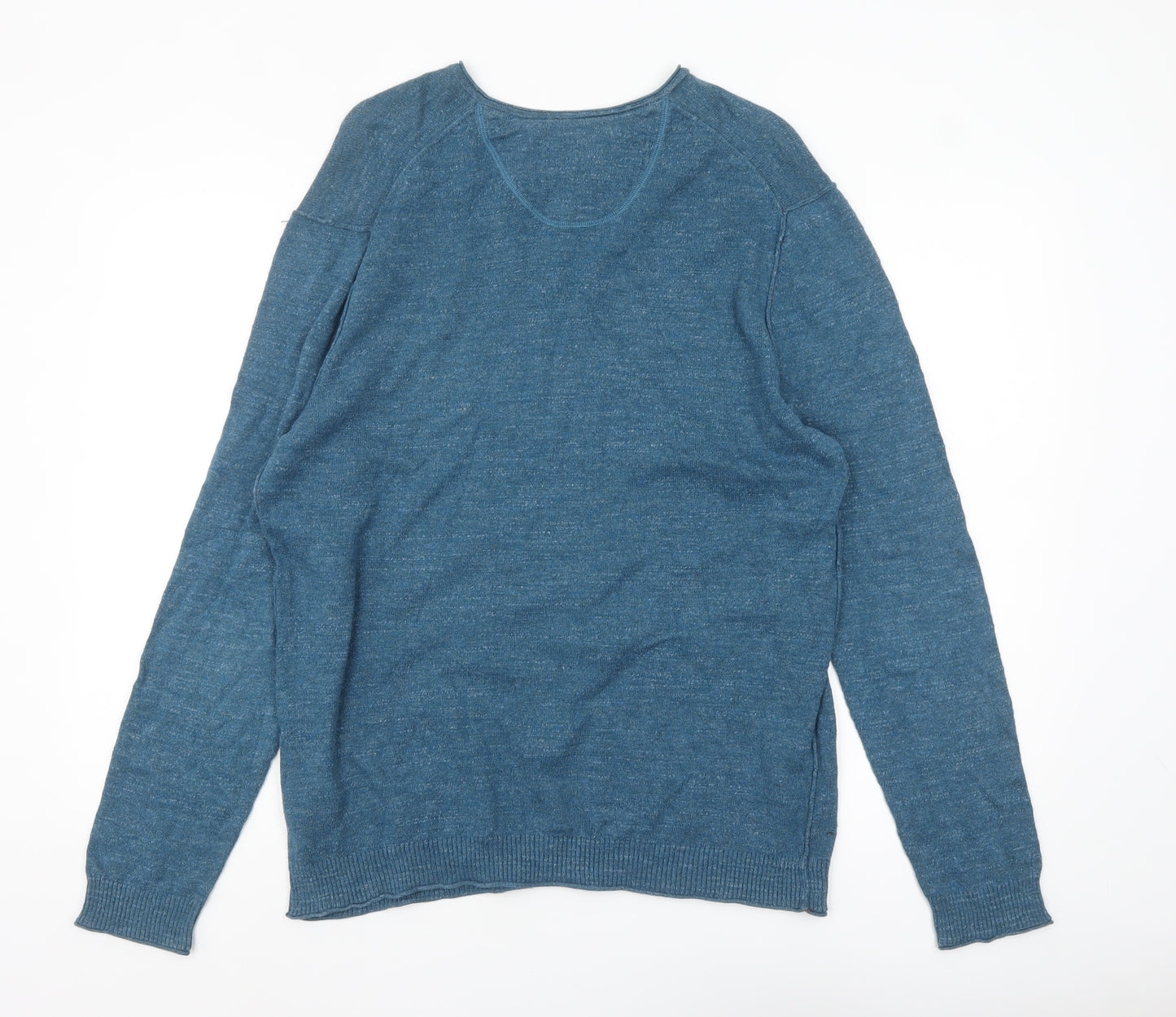 White Stuff Men's Blue V-Neck Cotton Pullover Jumper Size M