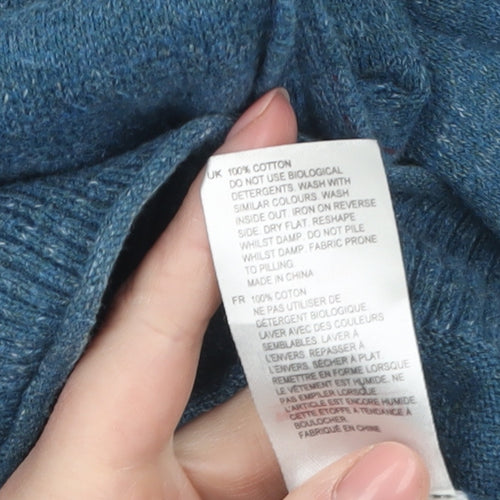 White Stuff Men's Blue V-Neck Cotton Pullover Jumper Size M