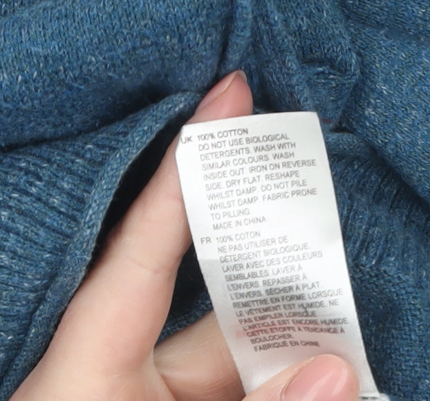 White Stuff Men's Blue V-Neck Cotton Pullover Jumper Size M