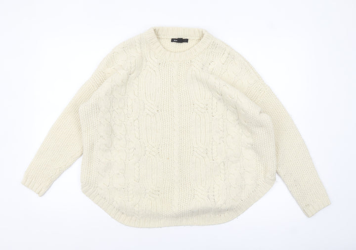 Mango Women’s Ivory Cable-Knit Jumper Size 10 Relaxed Fit