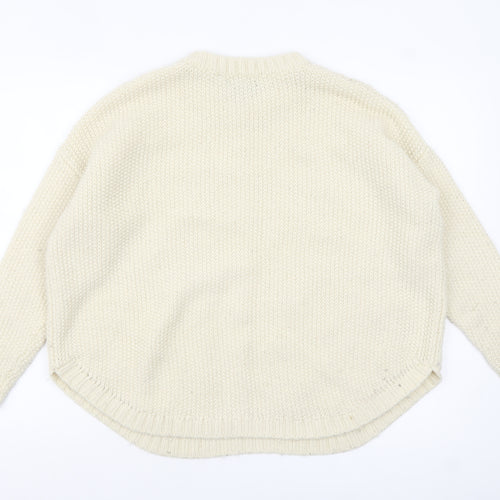 Mango Women’s Ivory Cable-Knit Jumper Size 10 Relaxed Fit