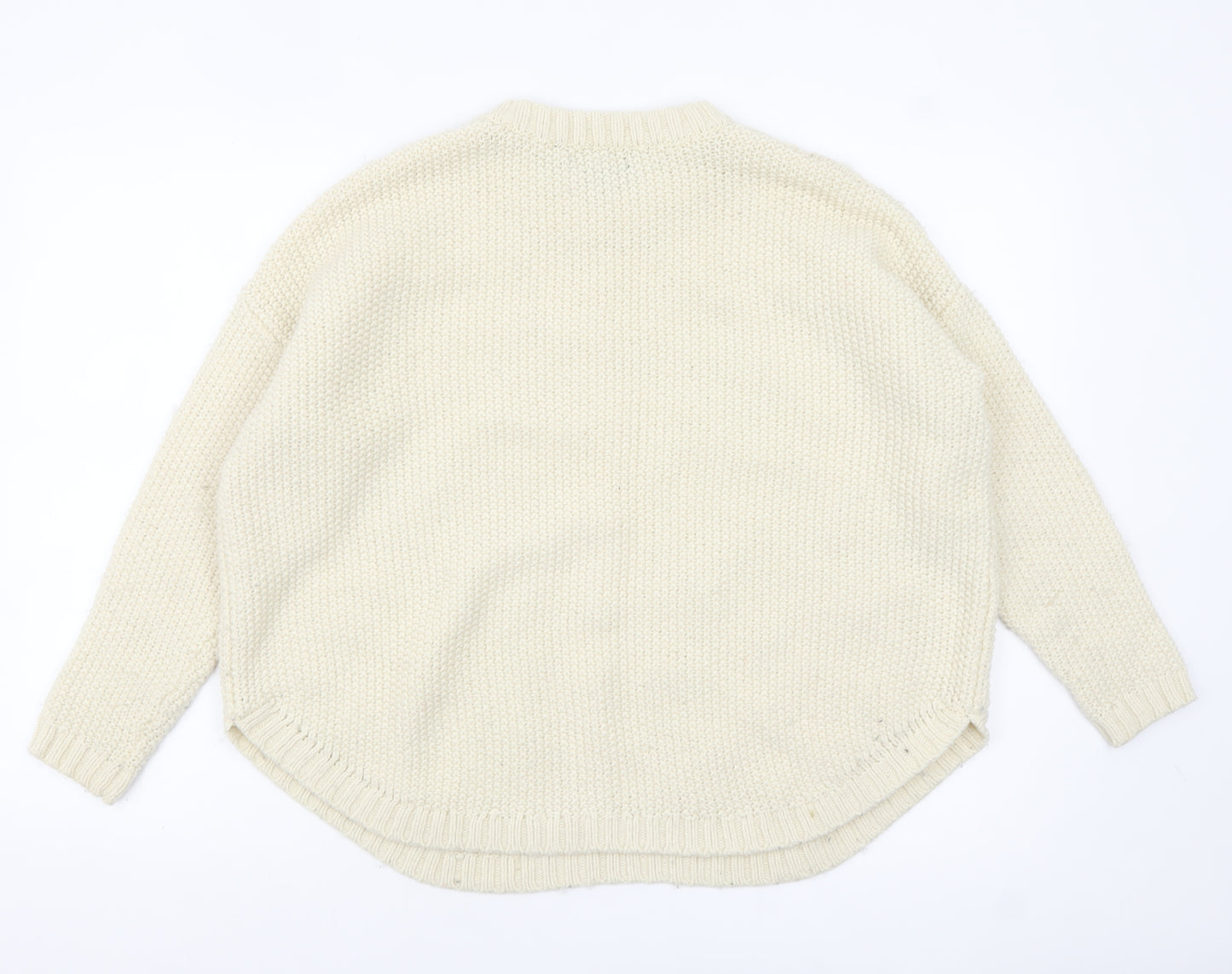 Mango Women’s Ivory Cable-Knit Jumper Size 10 Relaxed Fit