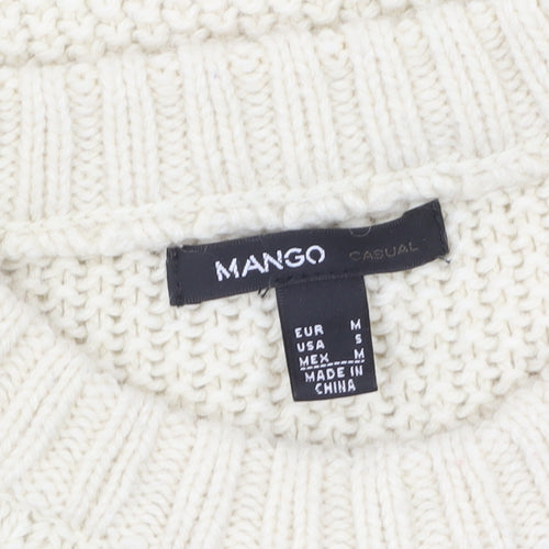 Mango Women’s Ivory Cable-Knit Jumper Size 10 Relaxed Fit