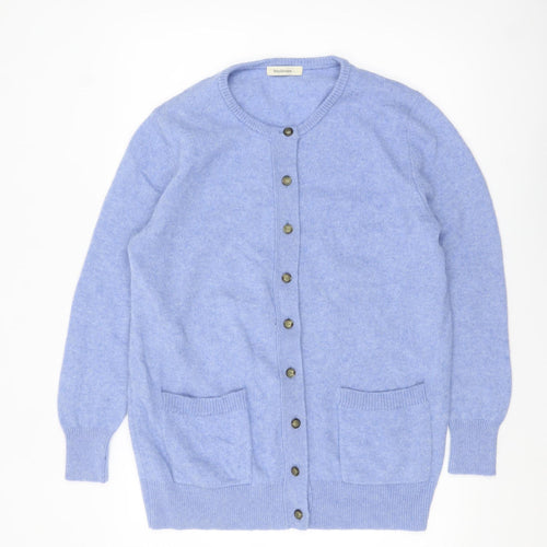 Woolovers Womens Blue Lambswool Crew Neck Long Sleeve Cardigan L
