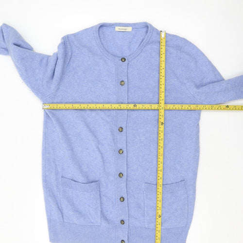 Woolovers Womens Blue Lambswool Crew Neck Long Sleeve Cardigan L