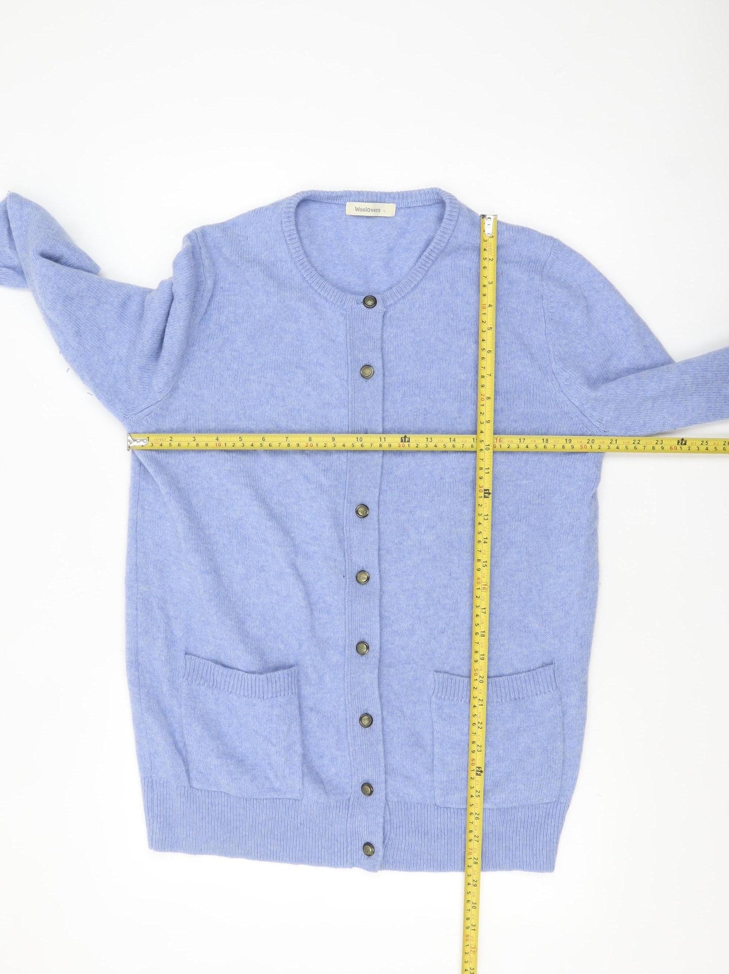 Woolovers Womens Blue Lambswool Crew Neck Long Sleeve Cardigan L