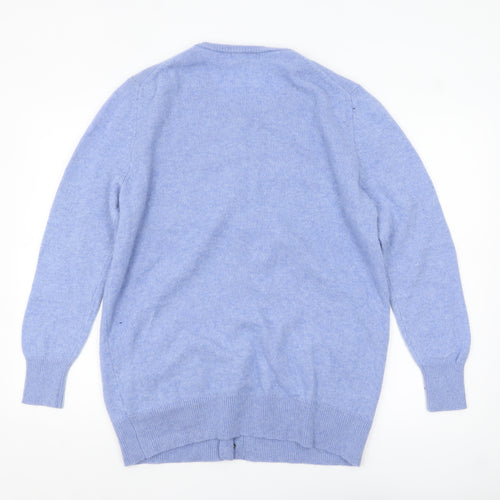 Woolovers Womens Blue Lambswool Crew Neck Long Sleeve Cardigan L
