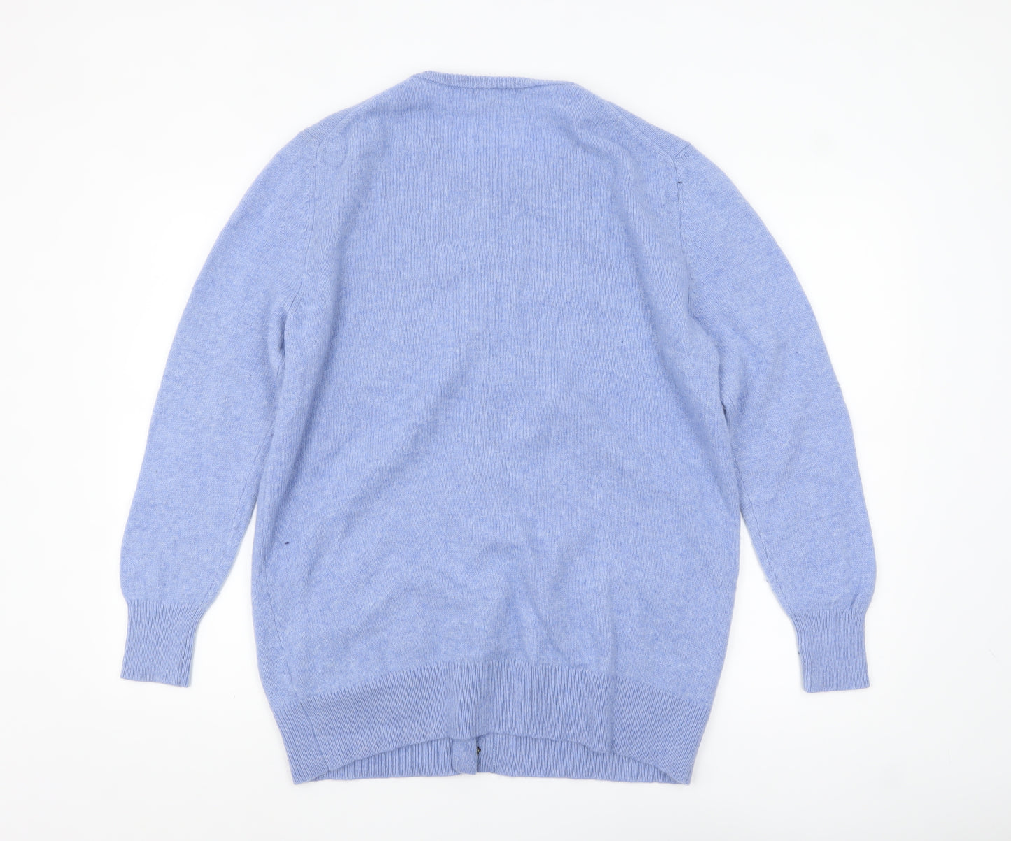 Woolovers Womens Blue Lambswool Crew Neck Long Sleeve Cardigan L