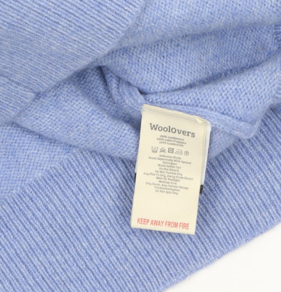 Woolovers Womens Blue Lambswool Crew Neck Long Sleeve Cardigan L