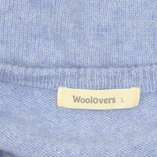 Woolovers Womens Blue Lambswool Crew Neck Long Sleeve Cardigan L