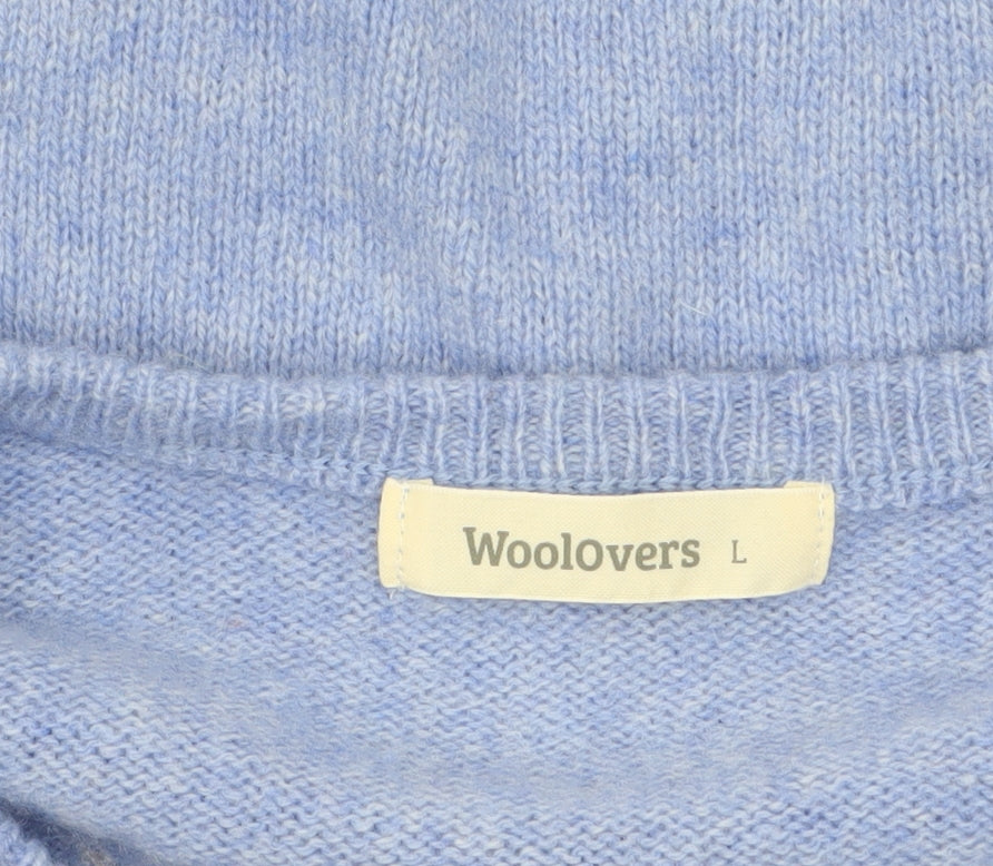 Woolovers Womens Blue Lambswool Crew Neck Long Sleeve Cardigan L