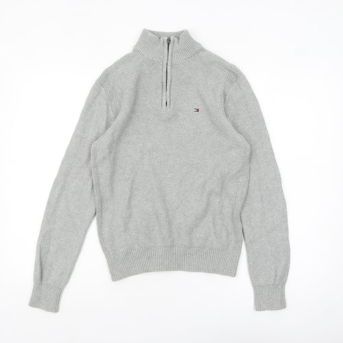 Tommy Hilfiger Men's Grey Cotton 1/2 Zip High Neck Jumper XS