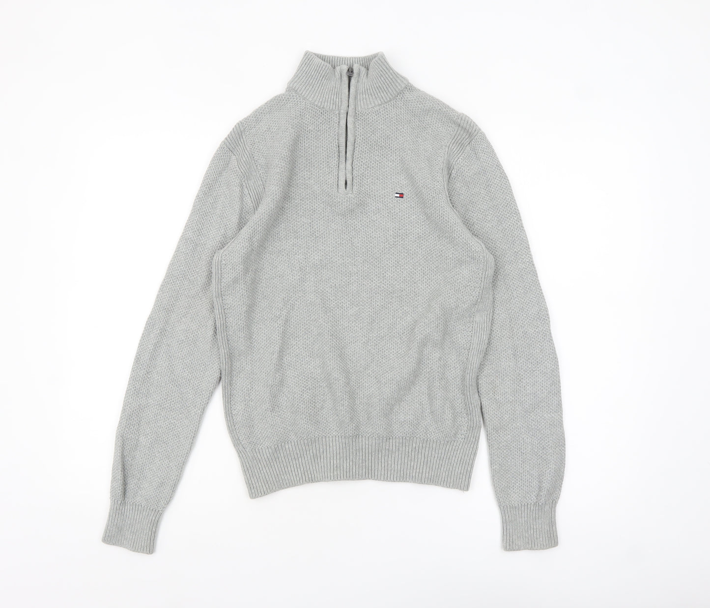 Tommy Hilfiger Men's Grey Cotton 1/2 Zip High Neck Jumper XS
