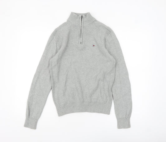 Tommy Hilfiger Men's Grey Cotton 1/2 Zip High Neck Jumper XS