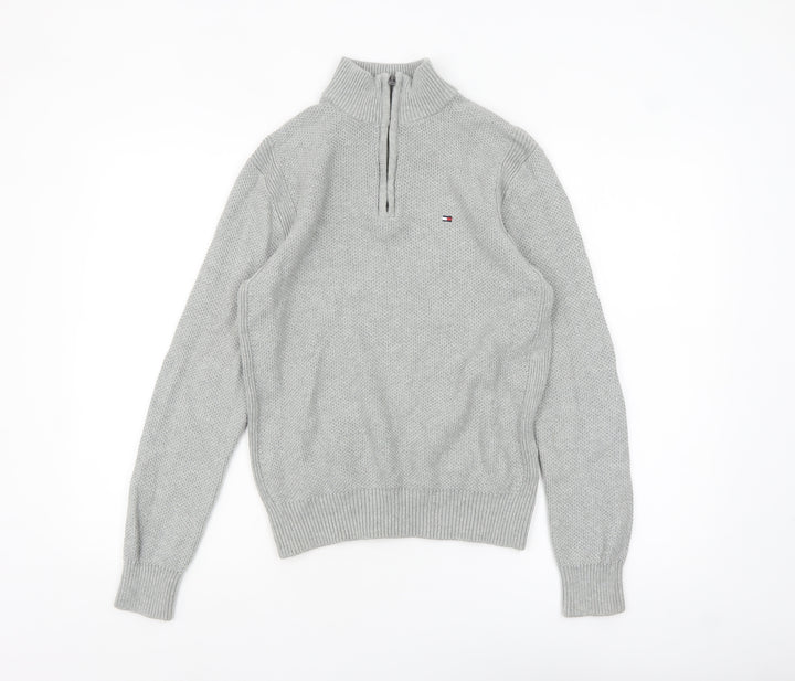 Tommy Hilfiger Men's Grey Cotton 1/2 Zip High Neck Jumper XS
