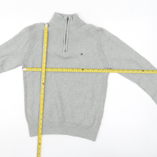 Tommy Hilfiger Men's Grey Cotton 1/2 Zip High Neck Jumper XS
